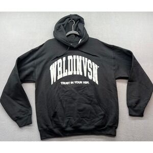 WRLDINVSN Sweatshirt Mens L Black Hoodie Trust in Your VSN Graphic Print Hooded